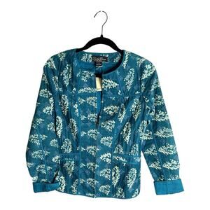 Lucky Brand Blue Print Zippered Quilted Lightweight Zipper Front Jacket Sz XS